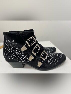 Lemaré Velvet Floral Studded Boots Buckles Booties Size 41 Vero Cuoio Sz 10